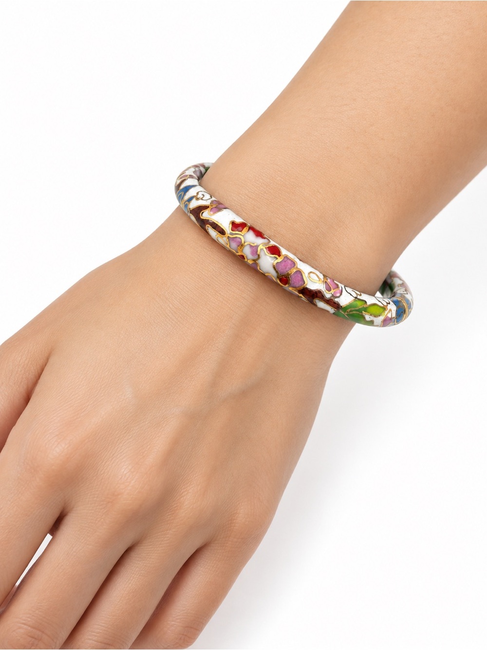 Multicolor Enamel Cloisonné Floral Bangle Bracelet